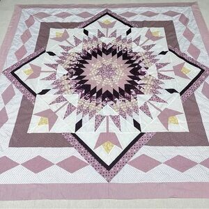 Handmade Amish Spiral Lone Star 100%Cotton Queen size Patchwork Quilt Top/Topper